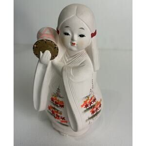 Retro HALL Japanese Geisha BISQUE PORCELAIN Traditional GIRL Figurine Statue